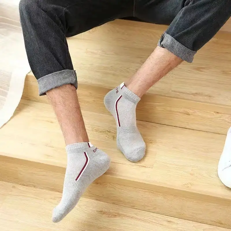 5pairs Men's Fashion Sports Socks, Striped Cotton Sweat Absorption Breathable Comfortable Ankle Socks