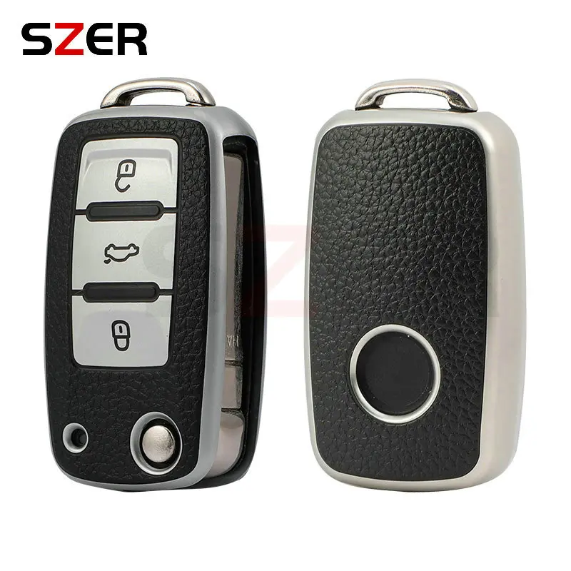 Leather TPU Car Key Case Cover For Volkswagen VW Polo Golf Passat Tiguan Beetle Caddy T5 Up Eos Skoda Octavia Seat Leon Altea