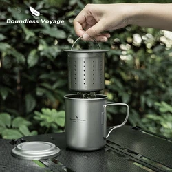 Boundless Voyage 450ml Titanium Cup with Filter Outdoor Camping Tea Coffee Mug Portable Lightweight Tea Maker Travel Drinkware