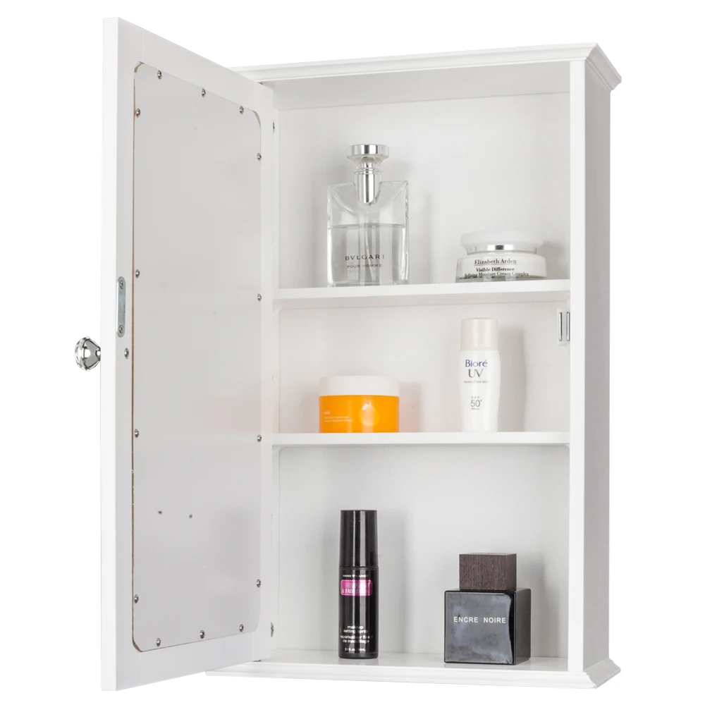 

Single Door Mirror Indoor Bathroom Wall Mounted Cabinet Shelf White