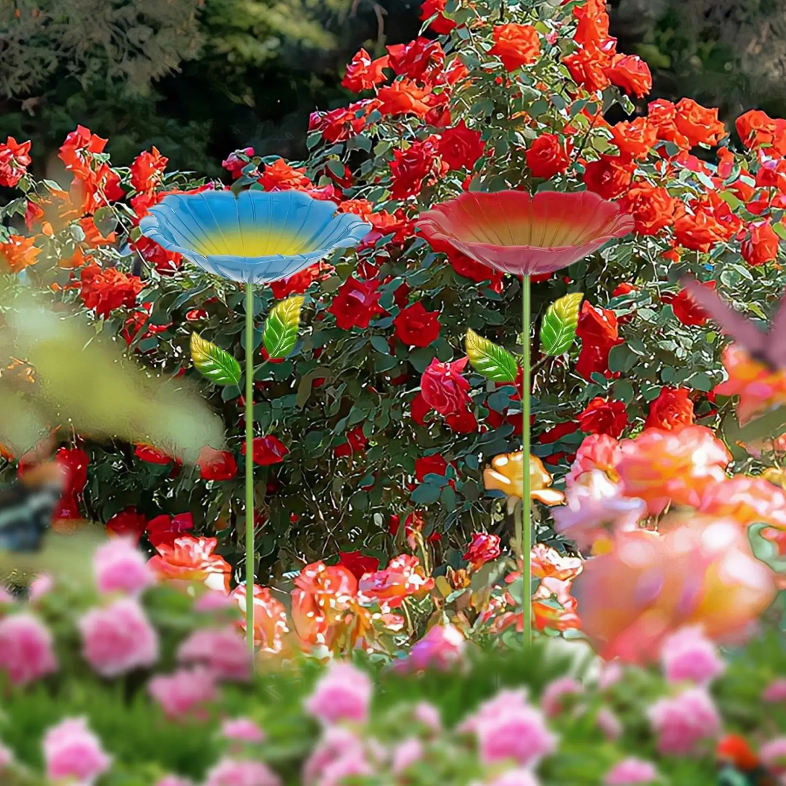 Bee Watering Station Metal Flower Garden Stake Wild Birds Water Feeder Outside Butterfly Drinking Station For Patio Backyard