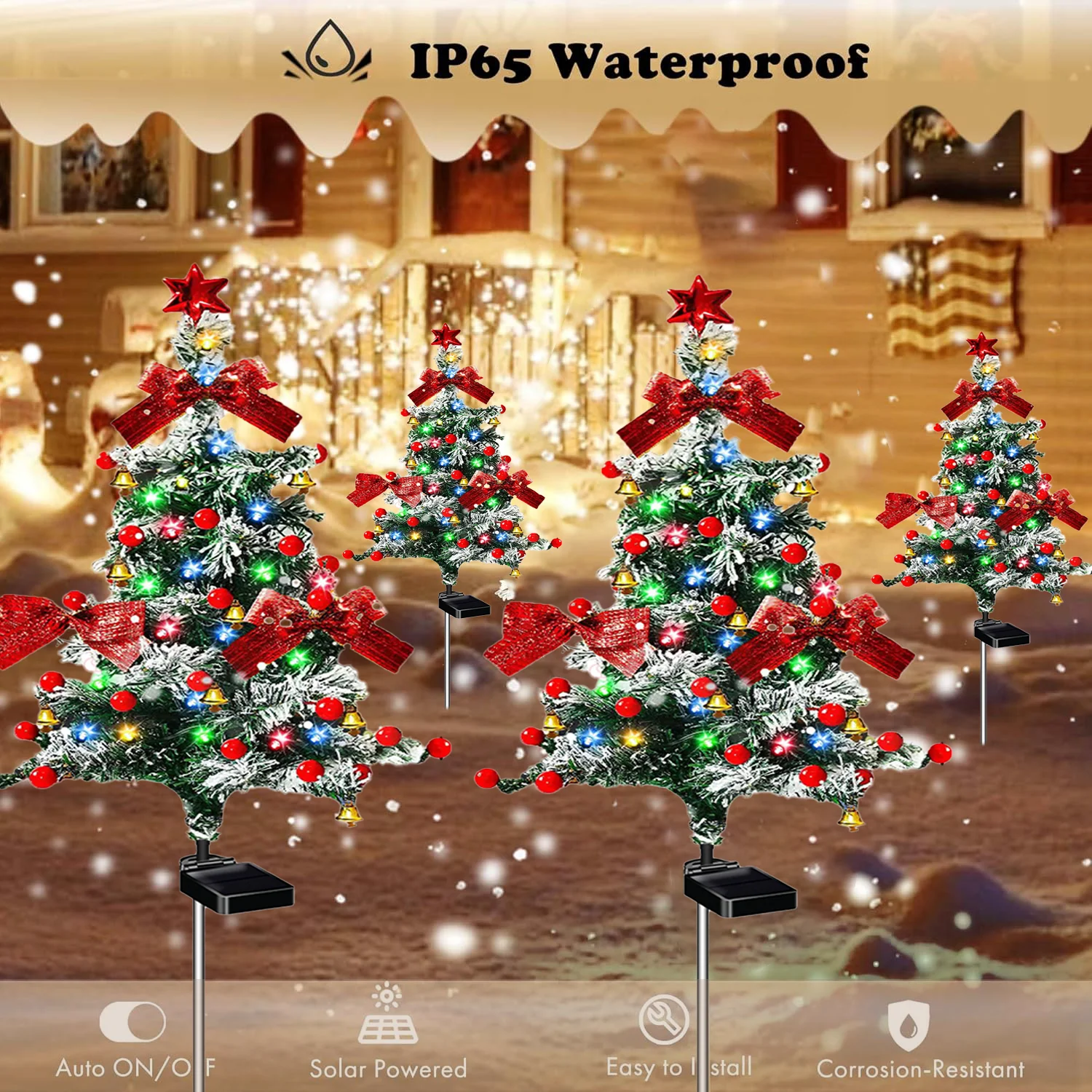

Four-piece solar outdoor Christmas cedar tree lights, suitable for outdoor Christmas decorations, wedding party atmosphere light