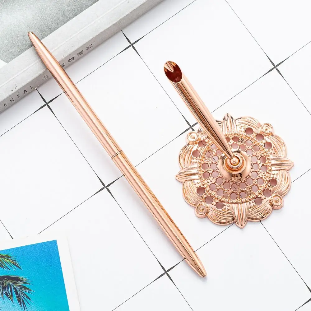 Attached Base Signing Diamond Pen Smooth Writing Wedding Decor Reception Desk Pen Table Decor Gold Silver Metal Pen Stand Holder