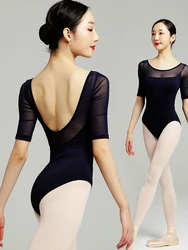 Adult Ballet Leotards for Women Mesh Girls Cotton Spandex Dance Wear Black 3/4 Sleeve Gymnastics Leotards Ballet Bodysuits