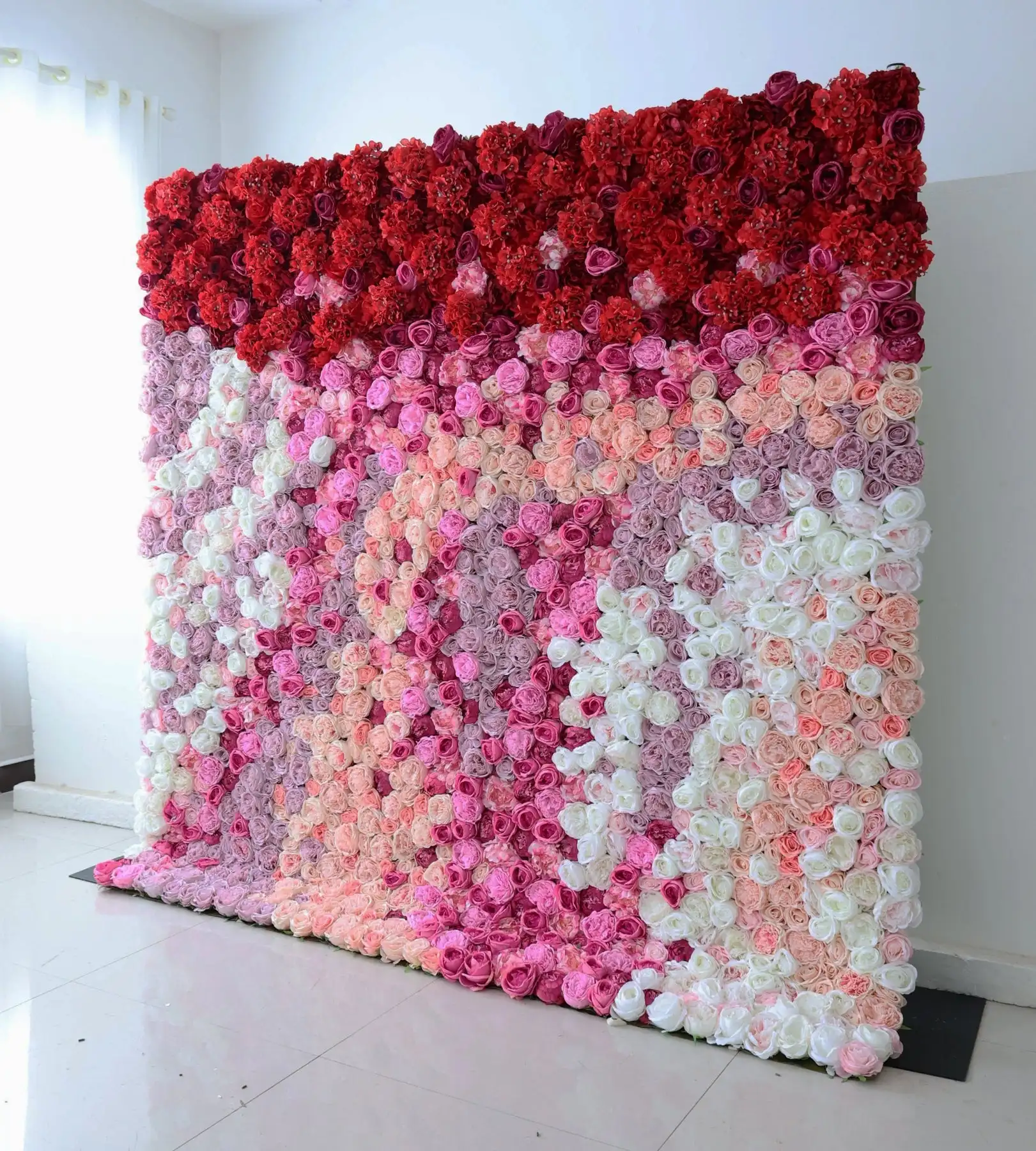 3D Pink Red White Orange Rose Gradient Cloth Curtain Flower Wall Wedding Backdrop Decor Fabric Milan Turf Plants Wall Party Prop