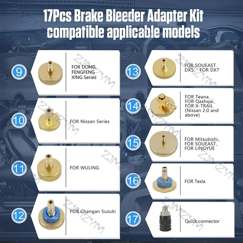 1 Set Automobile Brake Oil Exchanger Adapter Tool Kits Pulsating Brake Oil Exchanger Connector Auto Repair Tools
