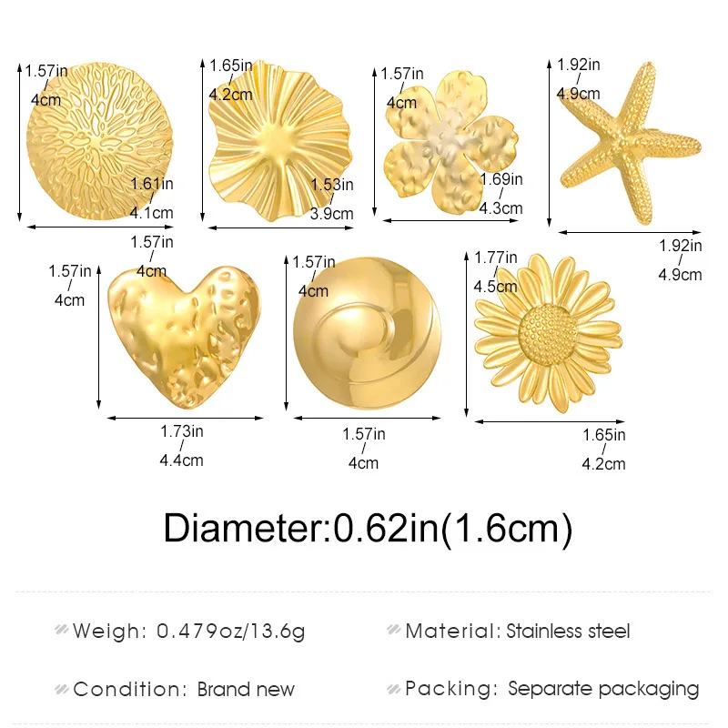 18K Gold Color Stainless Steel Daisy Flower Starfish Big Open Ring for Women Exaggerated Fashion Party Summer Statement Jewelry