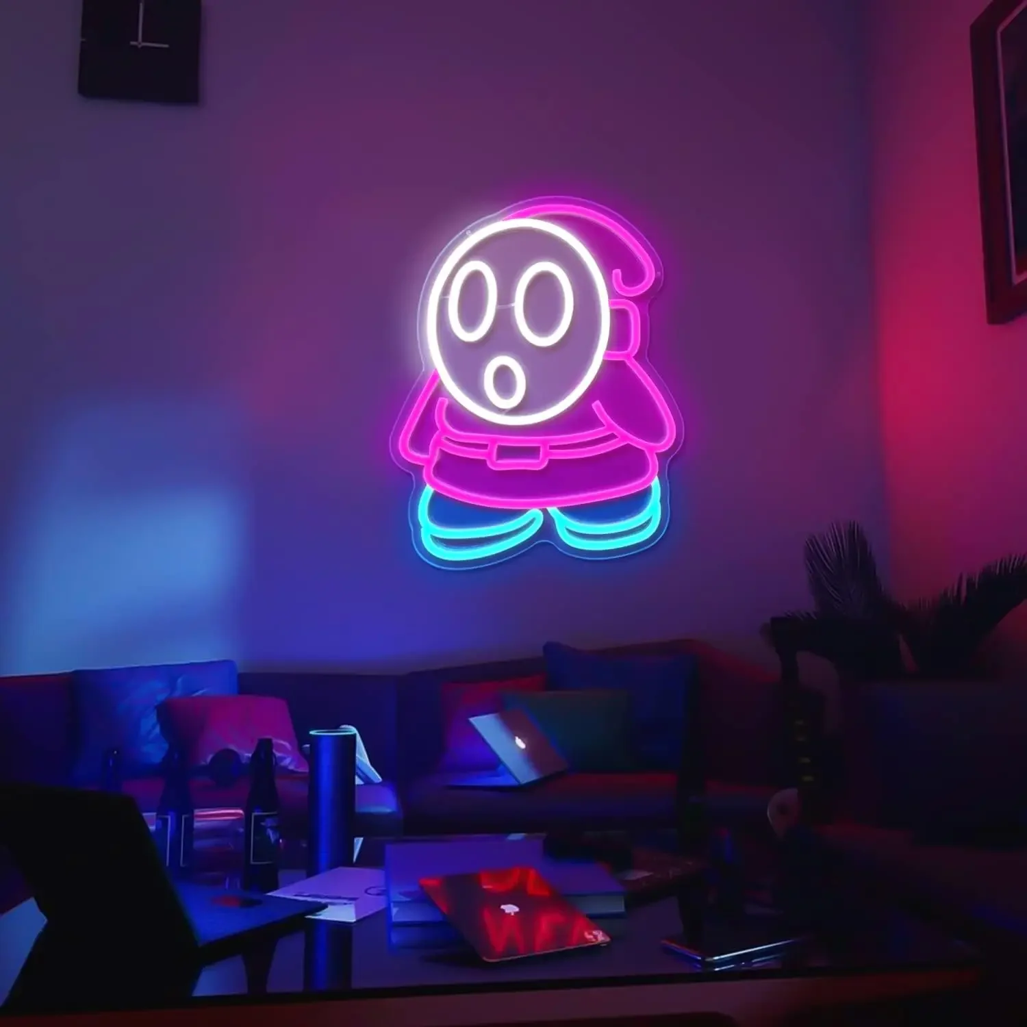 Shy Guy 게임 네온 사인 유령 LED 네온 조명, 침실 어린이 게임 룸, 남자 동굴 생일 할로윈 장식