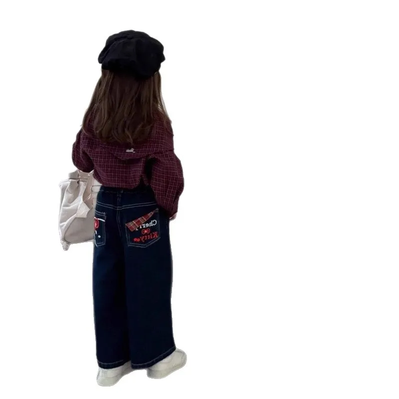 الفتاة المألوف طويلة الأكمام تي شيرت شال منقوشة بلوزة خارجية غير رسمية 2025 الربيع والخريف نمط جديد 3-8Y