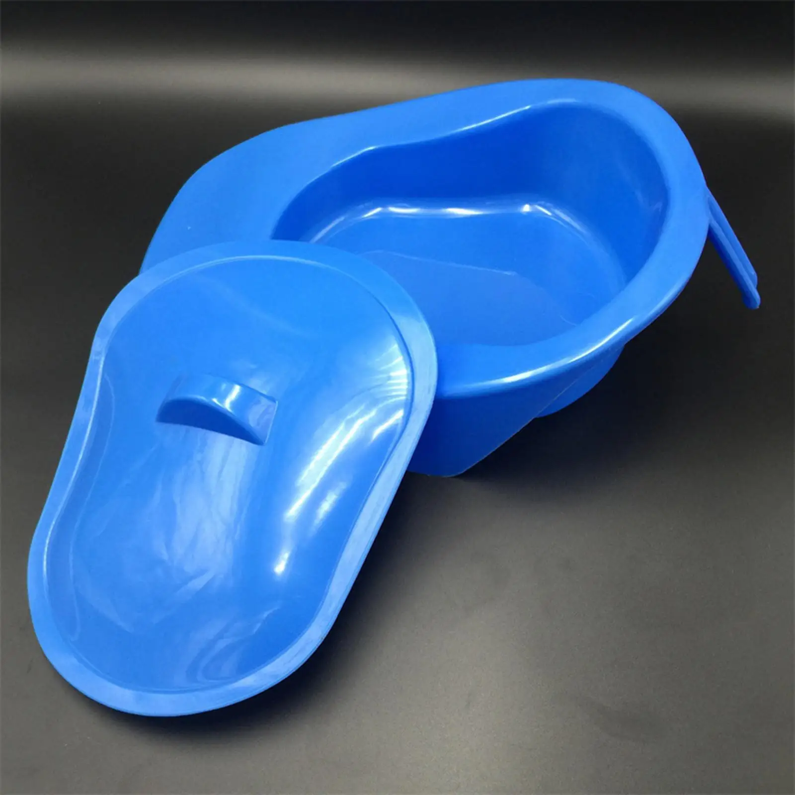 Blue Bedpan Bed Pan with Lid Handle for Bedridden Patient Women Men