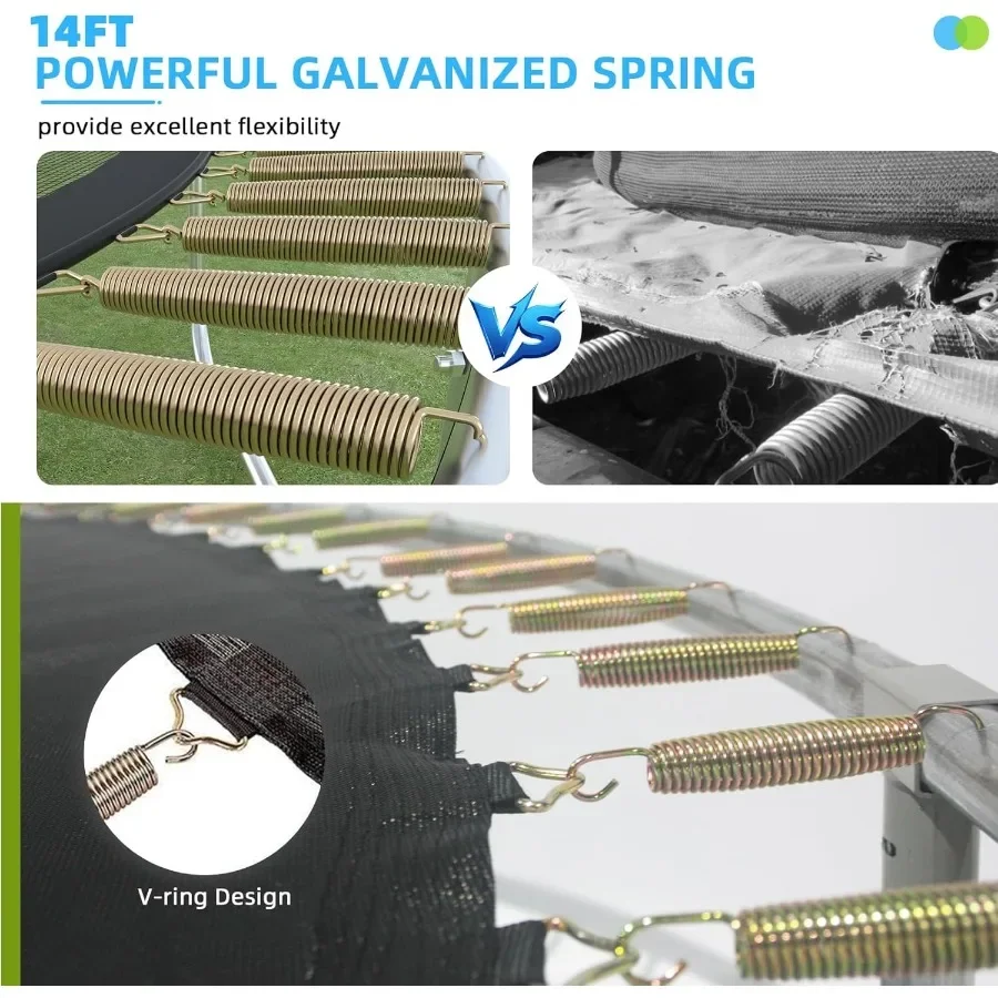 แทรมโพลีนกลางแจ้งขนาด 14 ฟุต 12 ฟุต 10 ฟุต 8 ฟุต สำหรับเด็กและผู้ใหญ่ พร้อมตาข่ายนิรภัย รับน้ำหนักได้สูงสุด 300-1000 ปอนด์ เหมาะสำหรับสนามหลังบ้าน