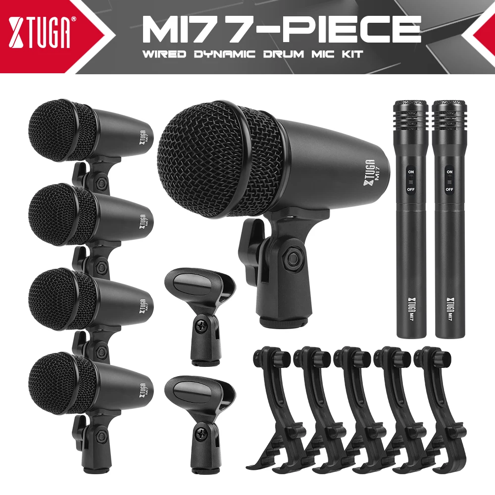 XTUGA MI7P 7-Piece Wired Dynamic Drum Mic Kit (Whole Metal)- Kick Bass, Tom/Snare & Cymbals Microphone Set - Use For Drums