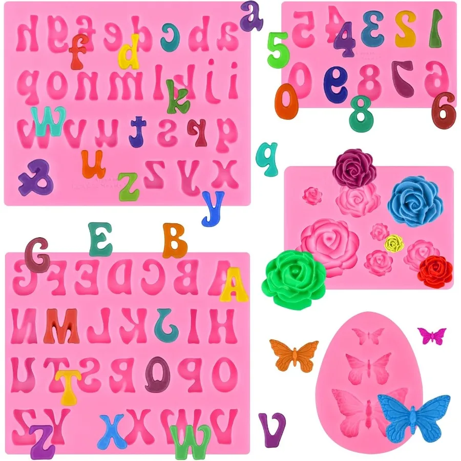 

Letter Silicone Molds for Chocolate 5 Pcs Uppercase Lowercase Alphabet Chocolate Molds and Number Flower Butterfly Fondant Mold