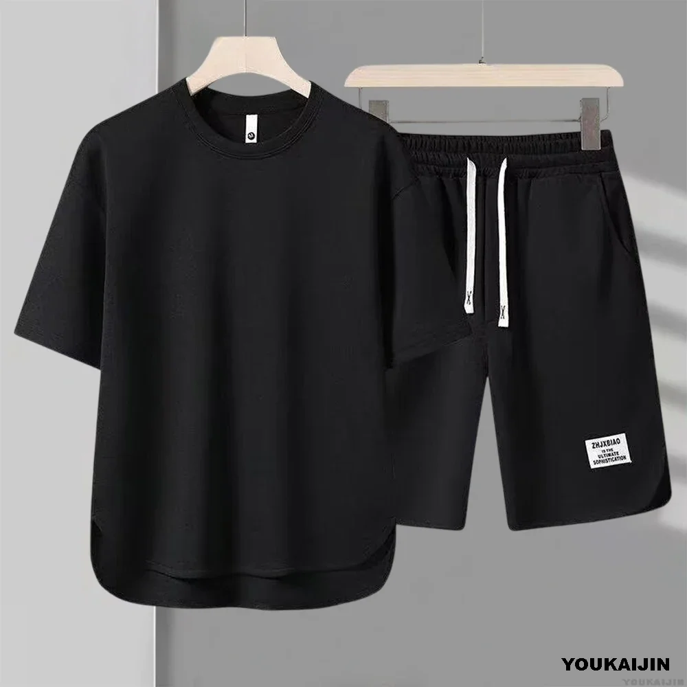 

Men's New Waffle Summer Suit 2026 Korean Casual T-shirt + Shorts Suit Men's Tracksuit Solid Color Tracksuit Loose Suit T-Shirts