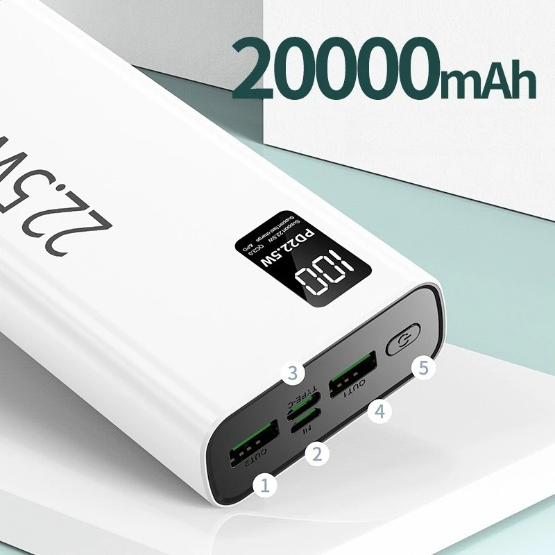20000mAh 22.5W Super Fast Charging Power Bank Portable External Battery for IPhone Android