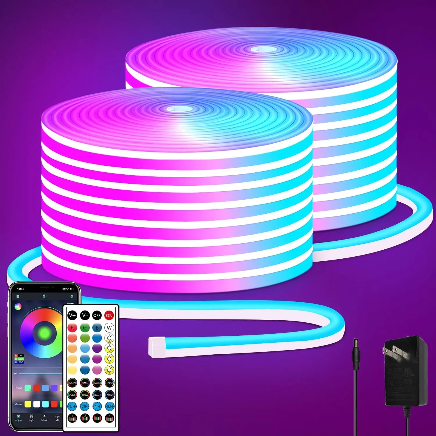 

100FT RGB LED Neon Rope Lights with Remote/APP Control, IP65 Waterproof Flexible Strip for Indoor Outdoor Decor