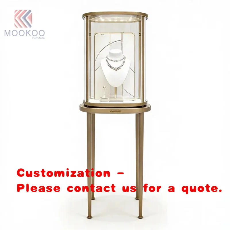custom.Luxury Jewelry Display Cabinet LED Lighting Custom Gold Frame Tempered Glass Commercial Grade Showcase High-End Retai