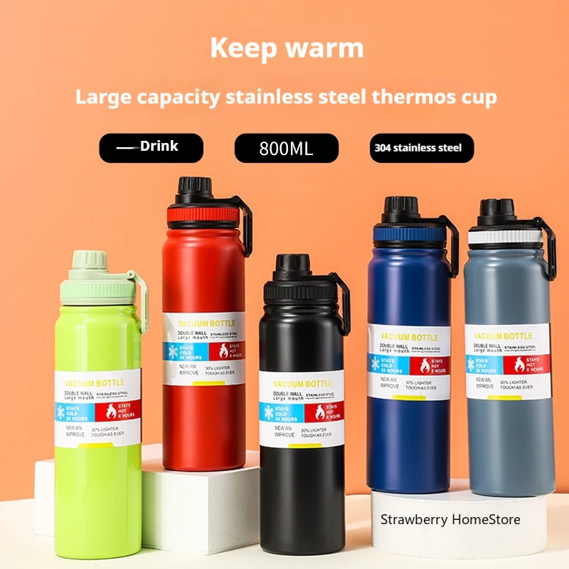 Frasco de vacío deportivo de 800/1000ML, botella de agua térmica de acero inoxidable, taza aislada para coche, mantiene el frío y el calor, tazas térmicas de viaje