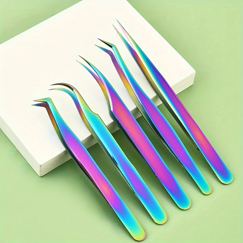 1/4Pcs Eyelashes Tweezers Stainless Steel Superhard Tweezers High Precision Anti-static Tweezers for Eyelash Extensions