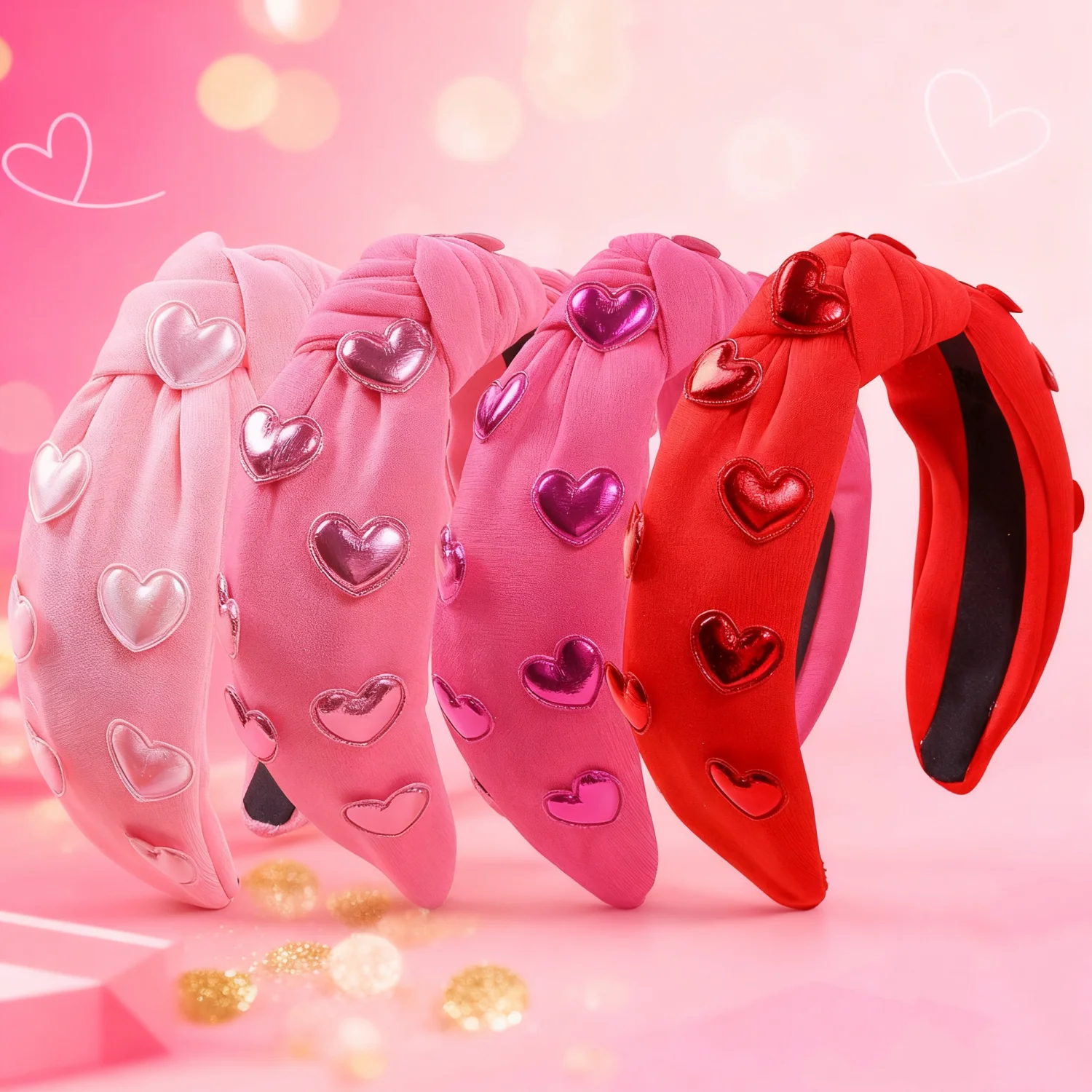 Fashion PU Heart Headbands for Girls Sweet Fabric Bow-knot Hairbands Valentine's Day Headbands Women Party Hair Accessories