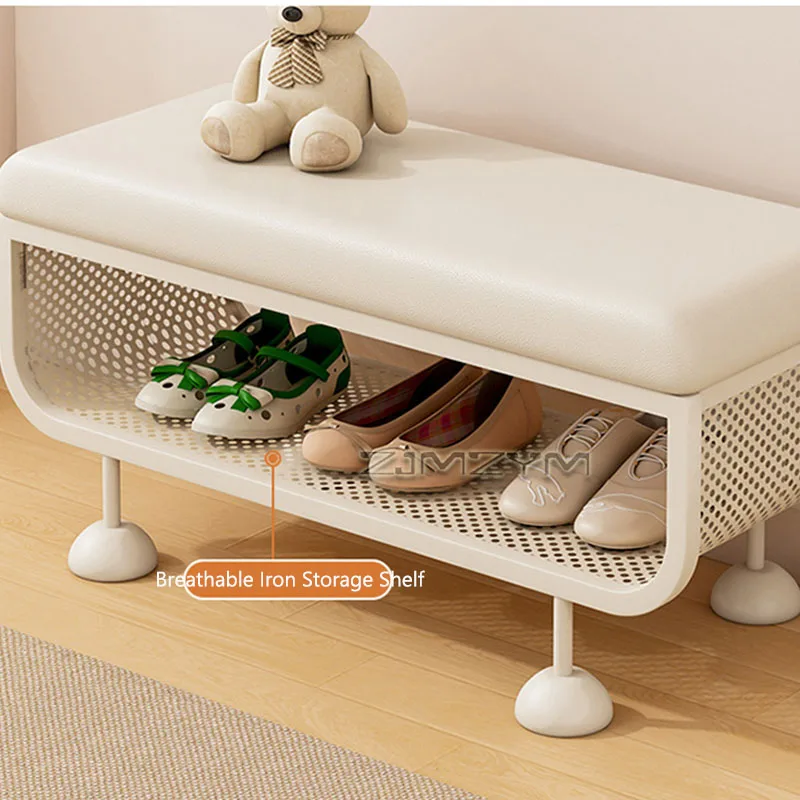 Entryway Shoe Bench with Seat Cushion Multi Functional Shoe Rack Bench with Open Storage Shelf for Hallway Mudroom Living Room