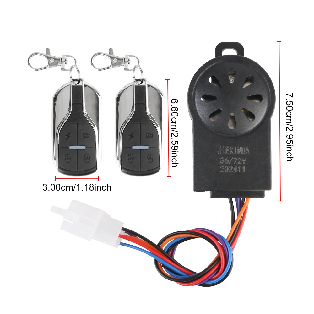 Electric Bicycle Waterproof Dustproof Smart Alarm Anti-Theft Lock Remote Control Lock 48V-72V Dual Remote Control