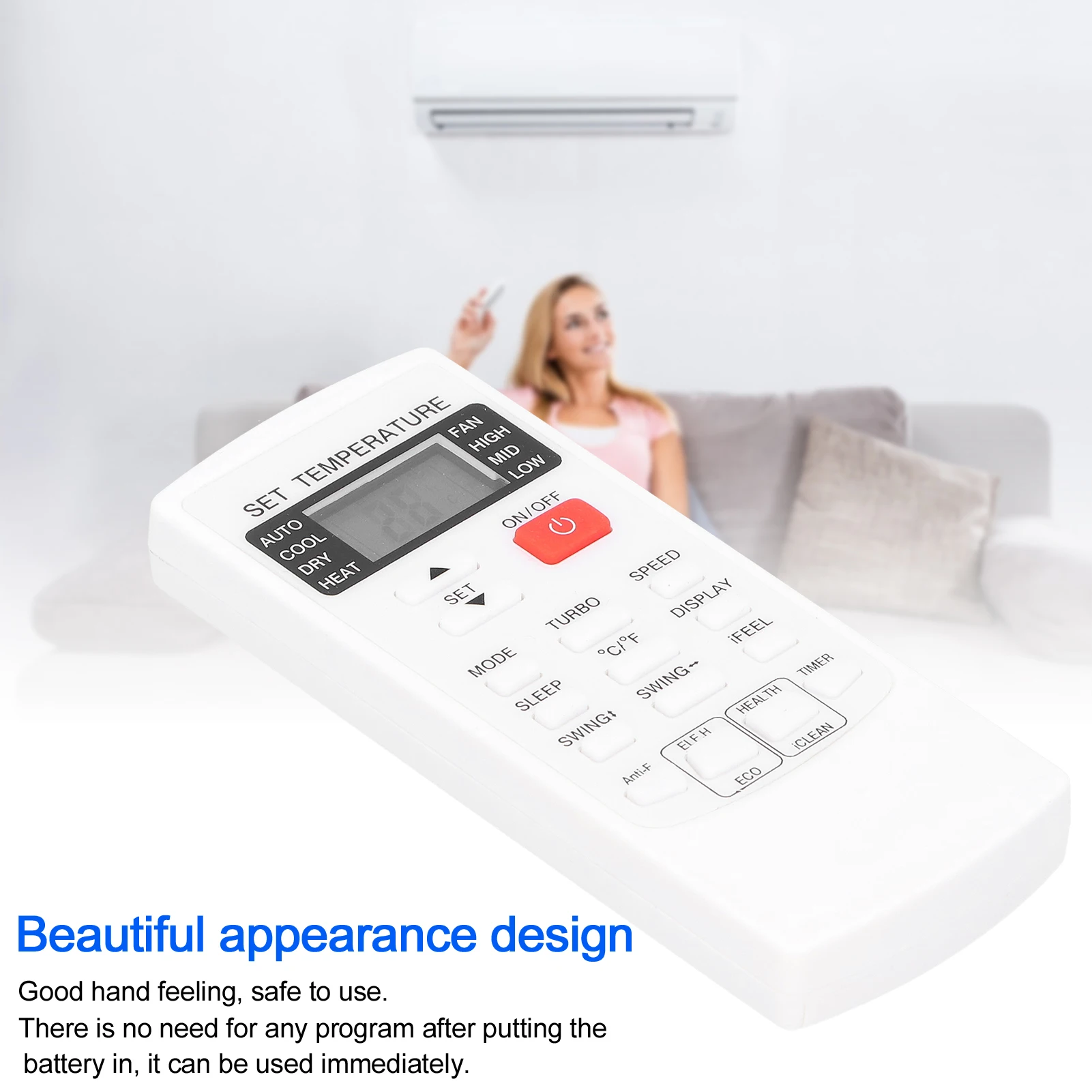 ABS Air Conditioner Remote Control Replacement Accessory Fit for AUX YKR‑H/102E White Air Conditioner Remote Control