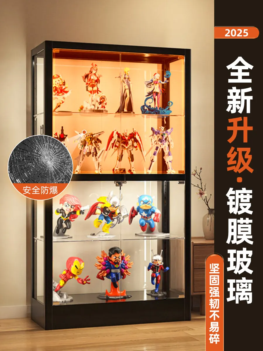 figure display cabinet with lamp storage glass cabinet dustproof transparent living room home model toy display cabinet