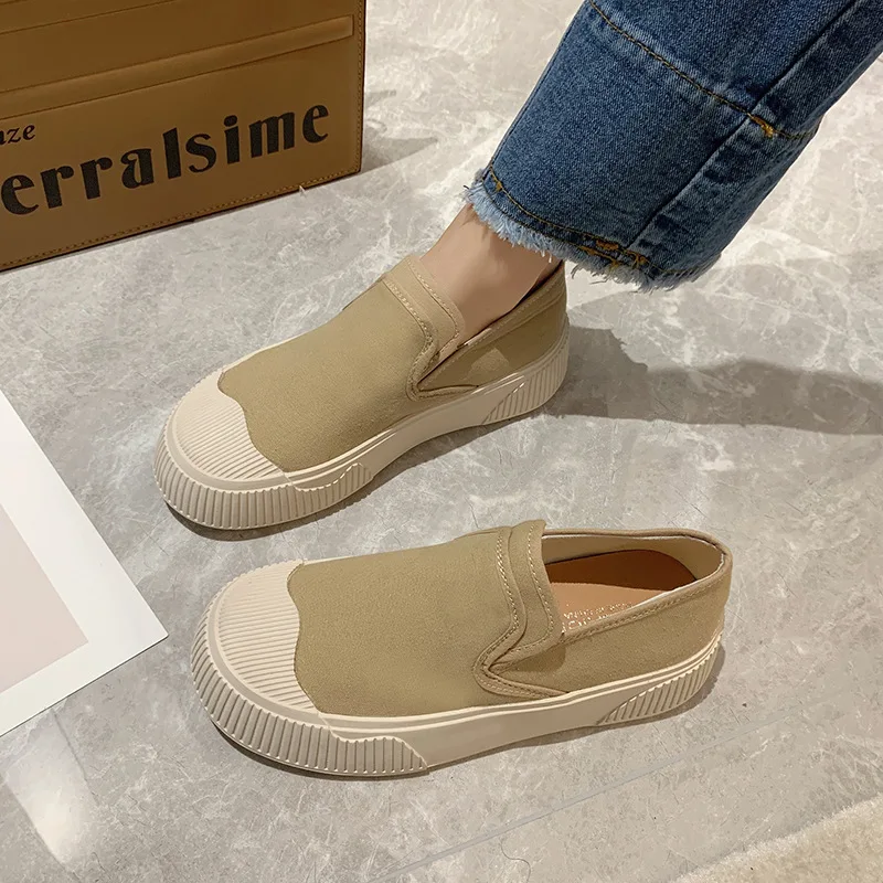 Slip on Lazy Single Shoes Women\'s New Fashion Muffin Thick Soled Canvas Women\'s Shoes Leisure Lefu Shoes In Spring 2024