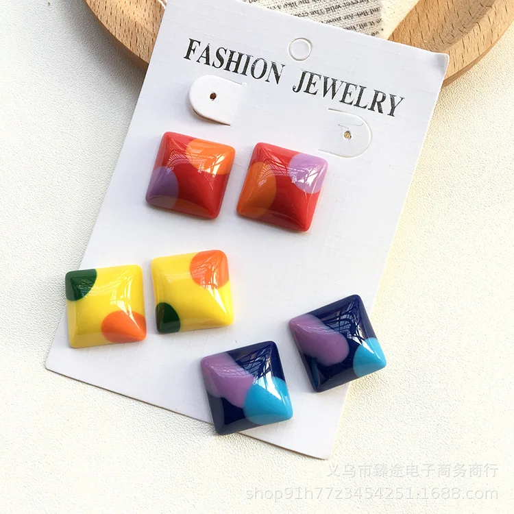 5pcs Japanese geometric square color dot splicing resin accessories Flat Back Cabochon For DIY Jewelry Making Accessories