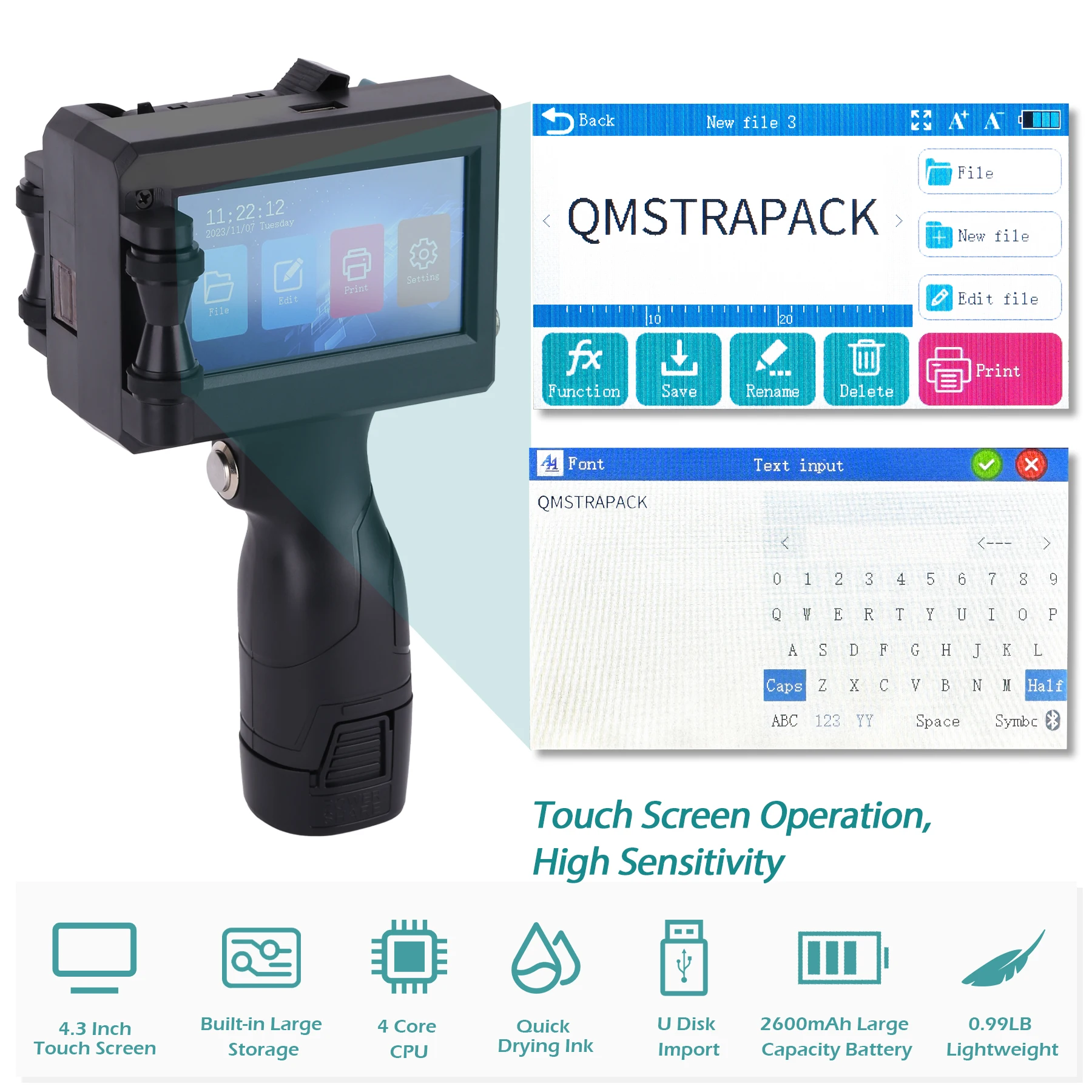 Pistola de impresora de inyección de tinta portátil, dispositivo con boquilla de 12,7mm para texto, código de barras QR, número de lote, logotipo,