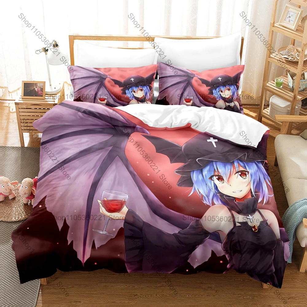 

3 In 1 Touhou Remilia Scarlet Bedding Set Gothic Vampire Theme Soft Breathable Fabric Bedroom Holiday Gift