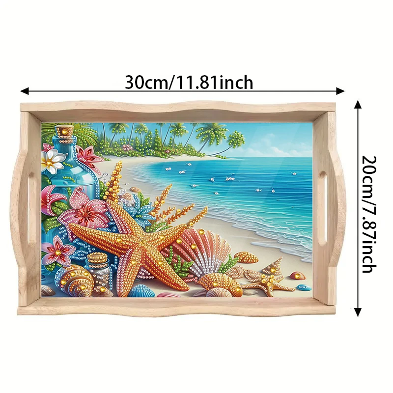 1 DIY Animal Floral Pattern Square Tray Diamond Painting Set, Equipped with a Wooden Square Painting Board Tray with a Handle