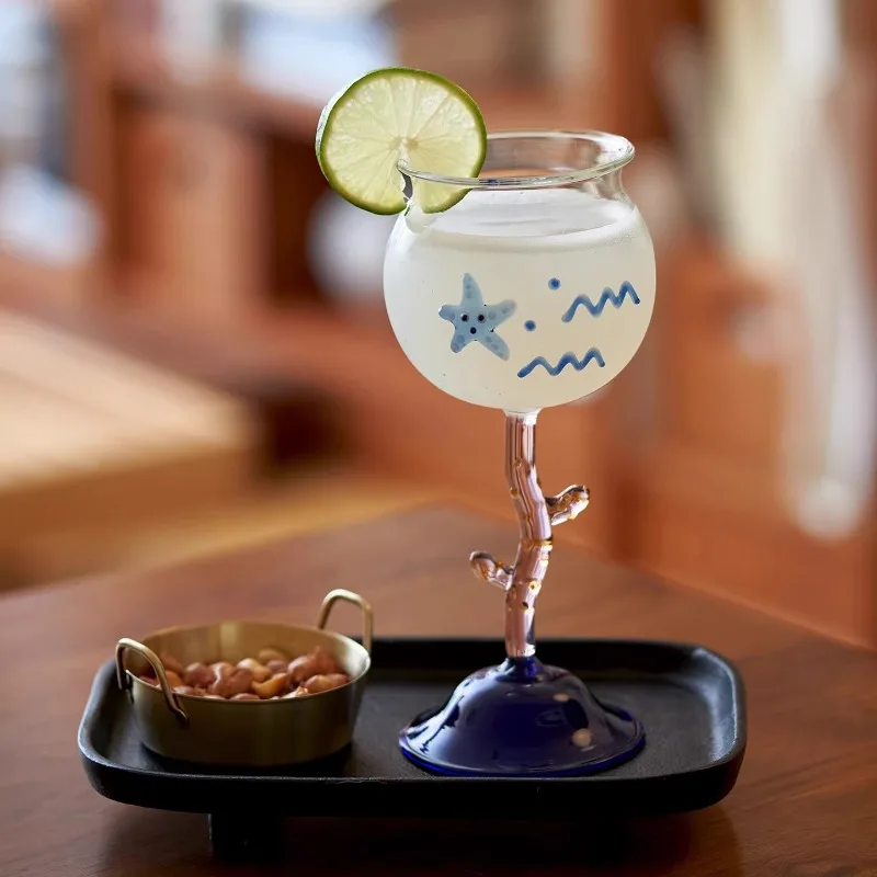 Creative Wine Glass 3D Ocean Pattern Cute Goblet Beer Glass Artistic Design Unique Bar Home Drinkware Household Goods