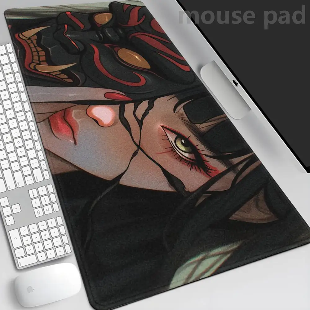 

Gamer Mouse Pad Oni Devil Mask Rubber Mouse Mat Anime Girls Large Gaming Mousepad Game HD Print Keyboard Pad Non-Slip Desk Mat