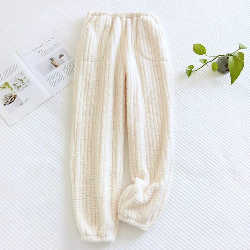 Pantalones de pijama de franela para mujer, ropa de casa gruesa y cálida, Pantalones de lana de Coral, ropa de dormir femenina, Invierno