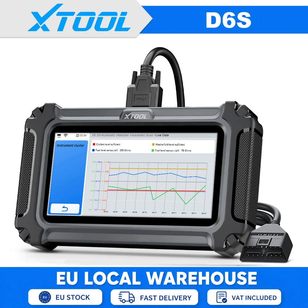 XTOOL D6S Kfz-Diagnosegerät für Alle Systeme mit 30+ Resets, ABS-Entlüftung, Kurbelwellensensor-Neuerlernung, Ölwechsel-Reset, D6S Smart Code Reader, Integriertes CAN FD Protokoll, FCA Autoauth,