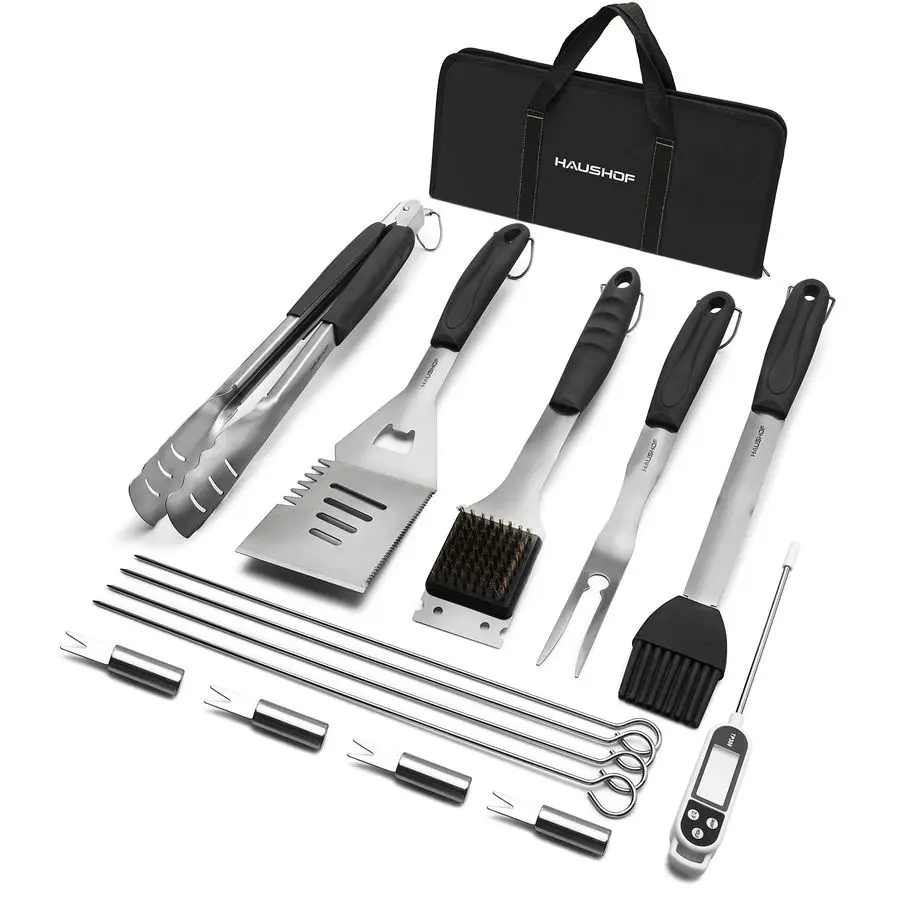 

Large Grilling Accessories, BBQ Grill Set, Heavy Duty Stainless Steel Barbecue Utensils with 161 2 Spatula, Brush, Fork, Tongs,