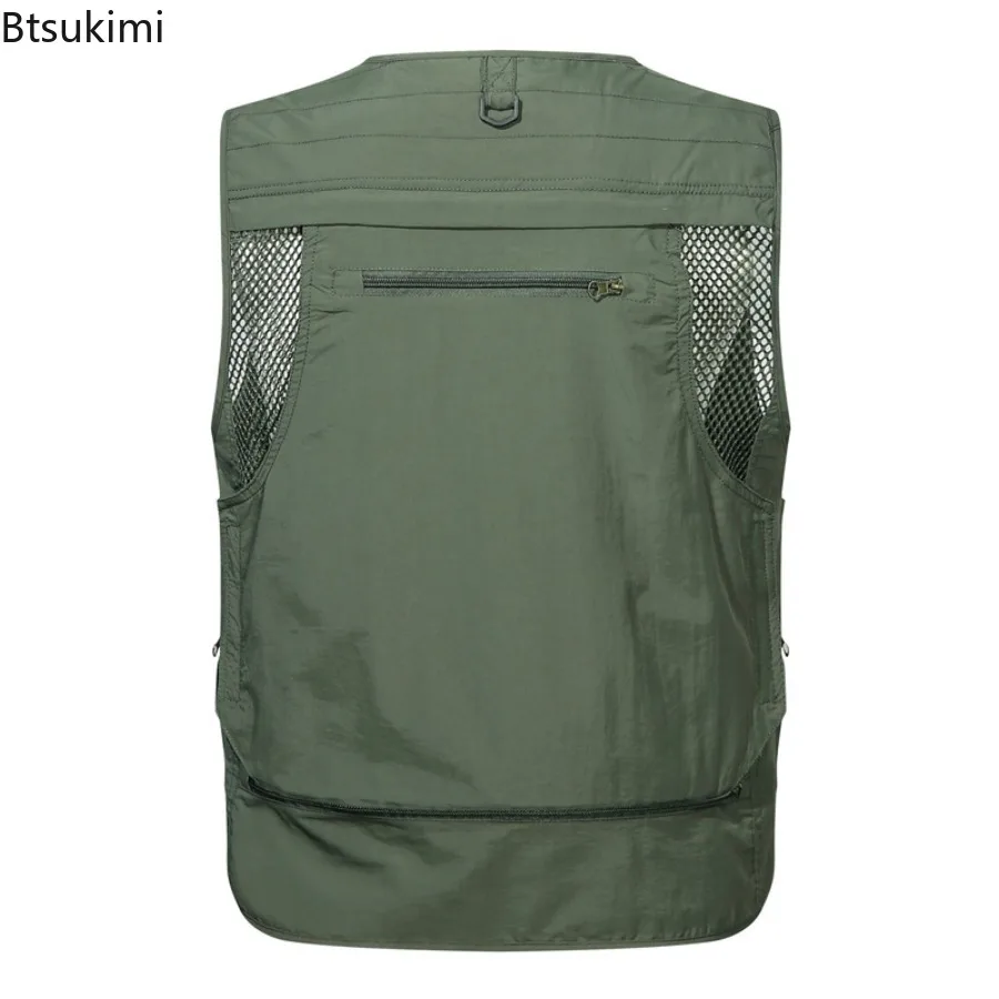 2025 Spring Summer Versatile Vest Jacket Men's Outdoor Multi-pocket Breathable Casual Waistcoat Thin Fishing Vests Work Clothing