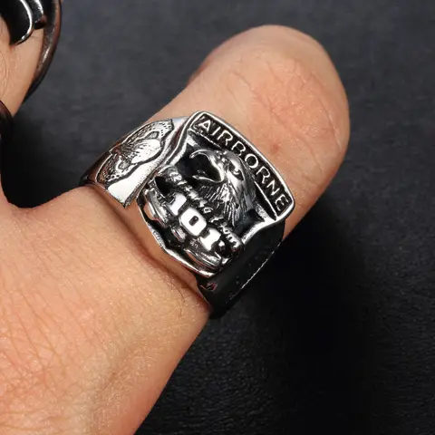 Stainless Steel Titanium US Army Air Force 101 Eagle Totem Vintage Retro Hip Hop Rings for Men Women Gift Fashion Jewelry