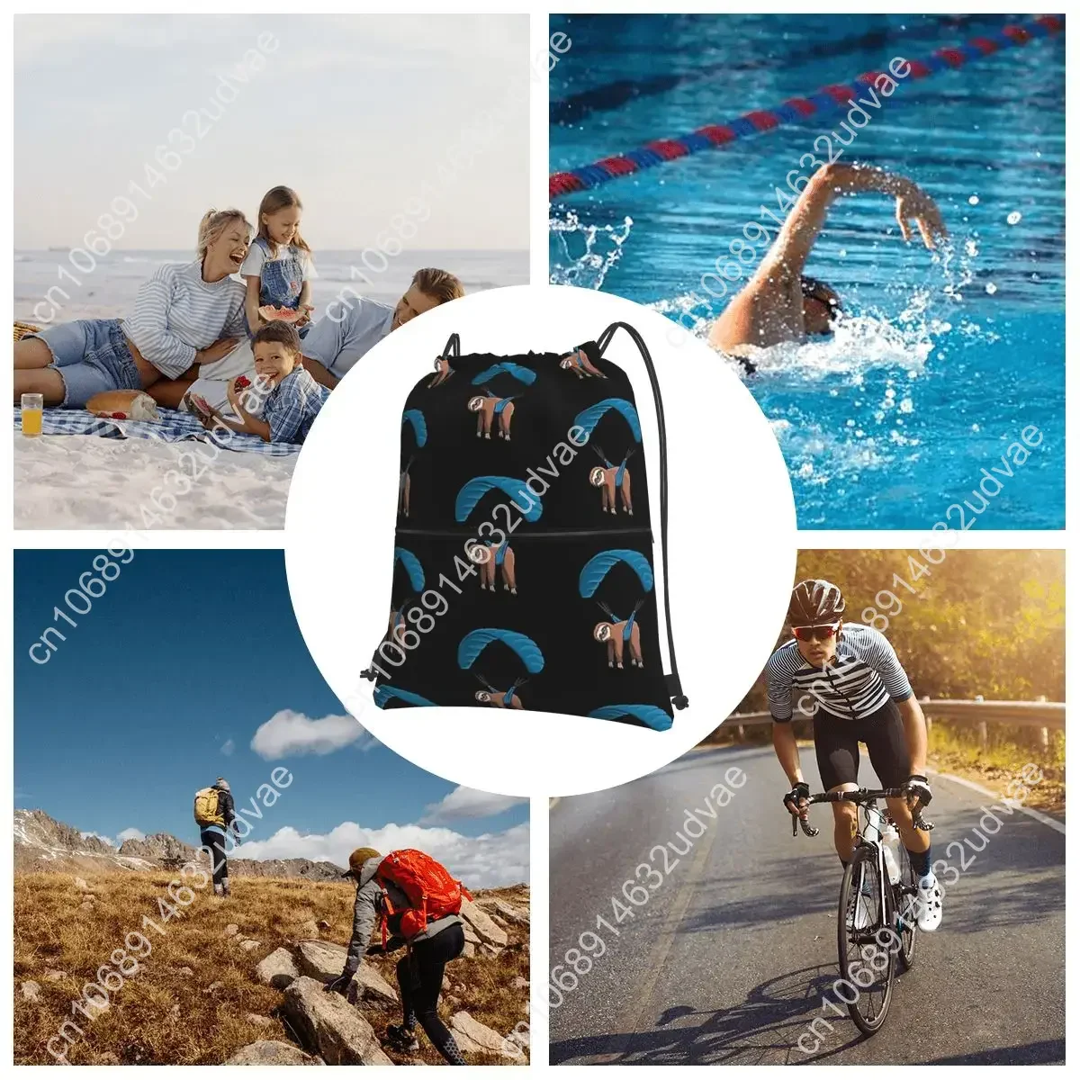 Paragliding Flying Sloth Skydiving Paraglider Portable Backpacks Drawstring Bag Casual Storage Bags For Travel Sport Man Woman