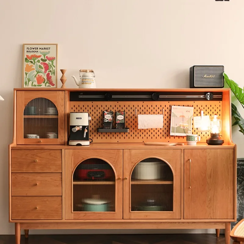 Solid Wood Sideboard Kitchen Dining Room/Living Room Wall-Mounted Storage Cabinet Tea Cabinet Cupboard Cherrywood