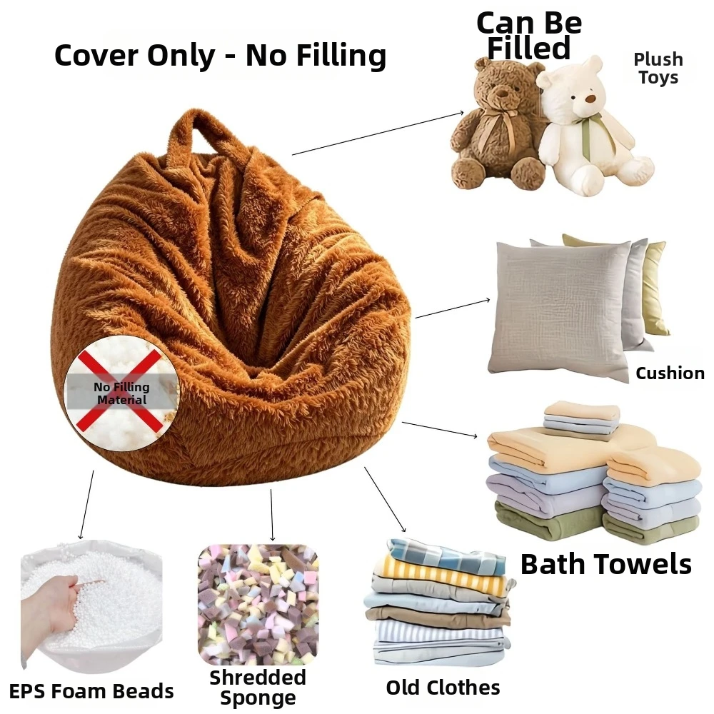 Comfortable Fabric Bean Bag Chair Cover No Filling Washable Lazy Sofa Cover Soft Removable Puff Couch Cover Living Room