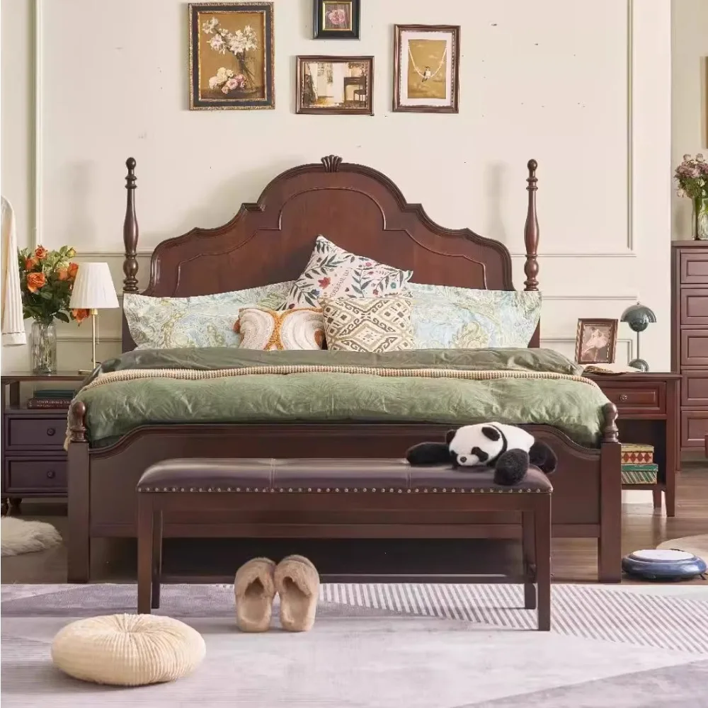 

Средневековая двуспальная кровать из массива дерева. Современная простая двуспальная кровать длиной 1,8 метра.