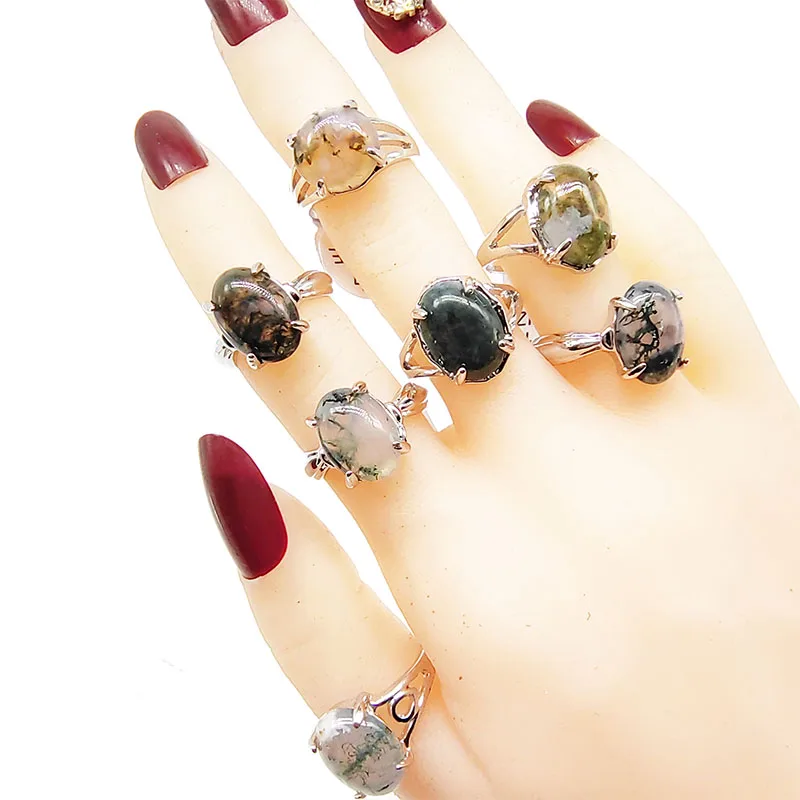 20pcs/Lot Factory In Stock Mix Size Luxury Beauty Natural Green Stone Finger Rings New Silver Color Hollow Women Jewelry Girl