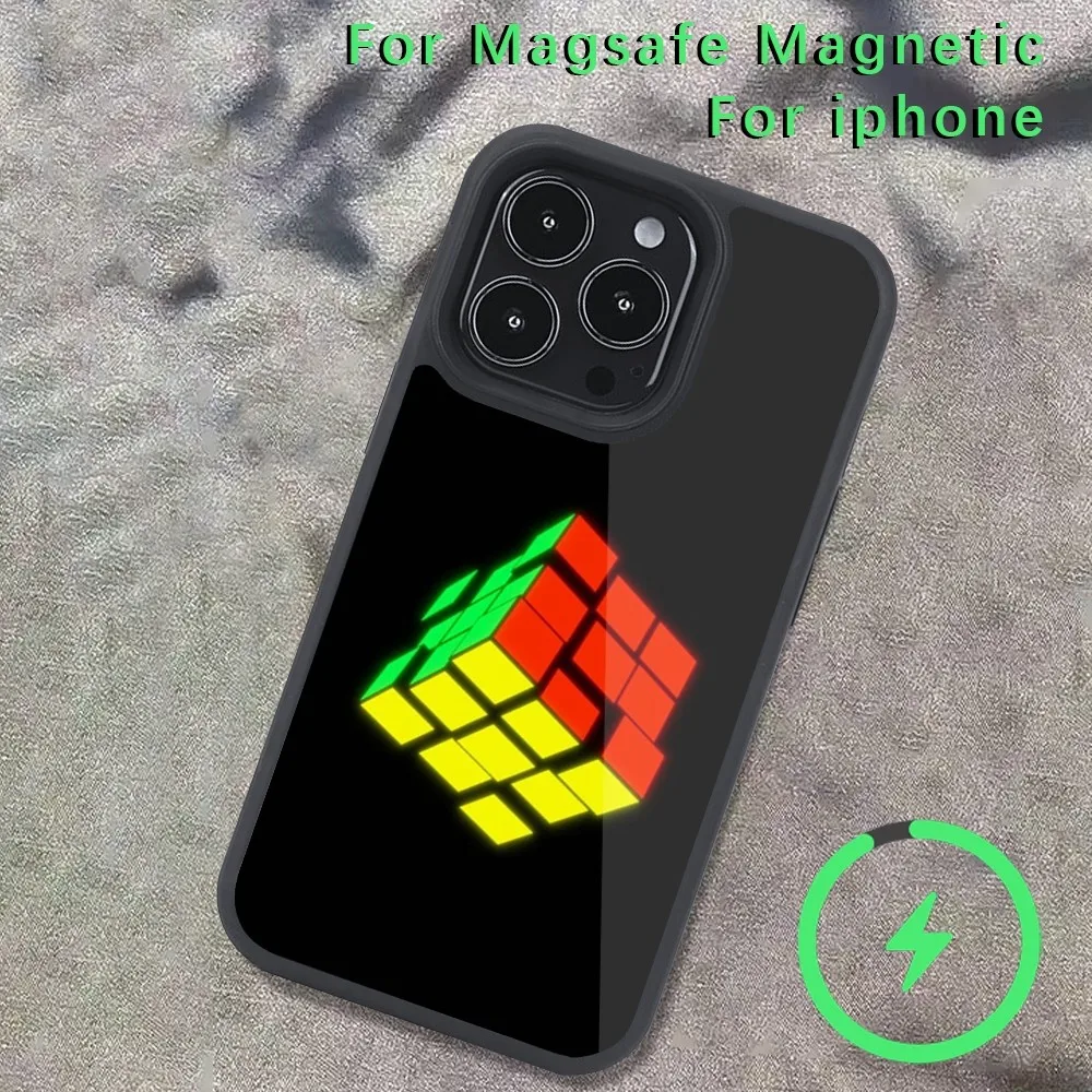 R-Rubik's C-Cube Phone Case  For iPhone 14 13 12 11 15 Pro Max Magsafe Wireless Charge Plus Mini Cover