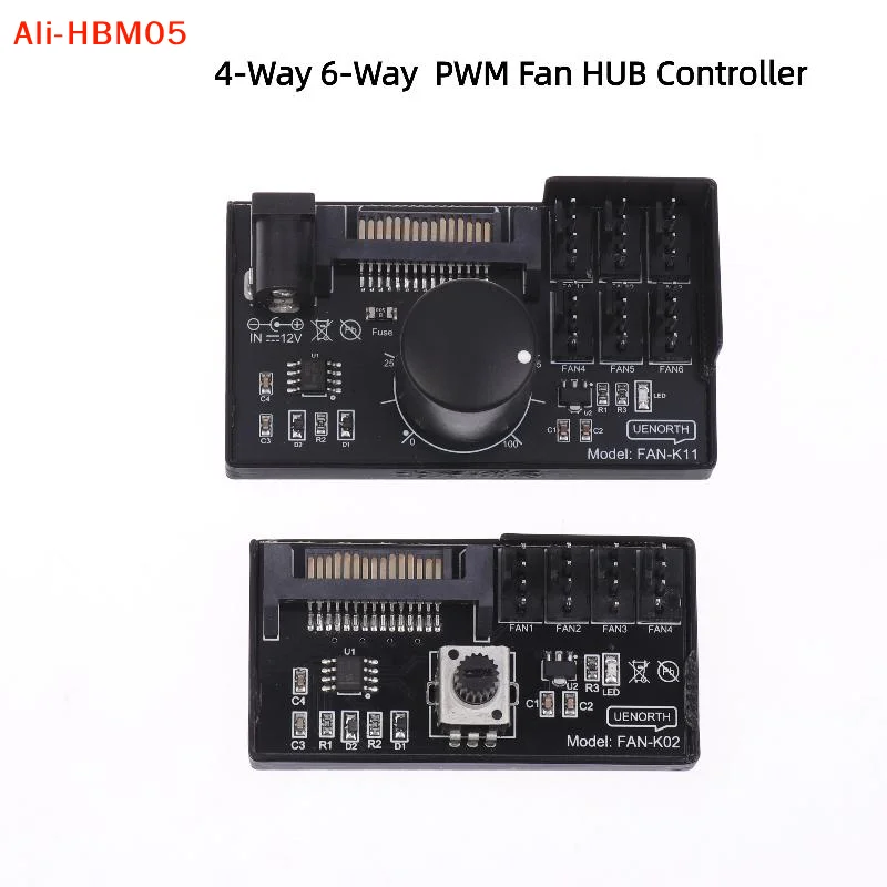 (HB05)PWM Fan Speed Controller SATA DC Power On 4Pin Fan Governor NAS Server Fan Speed Regulator 4-Way 6-Way PWM Fan HUB Control