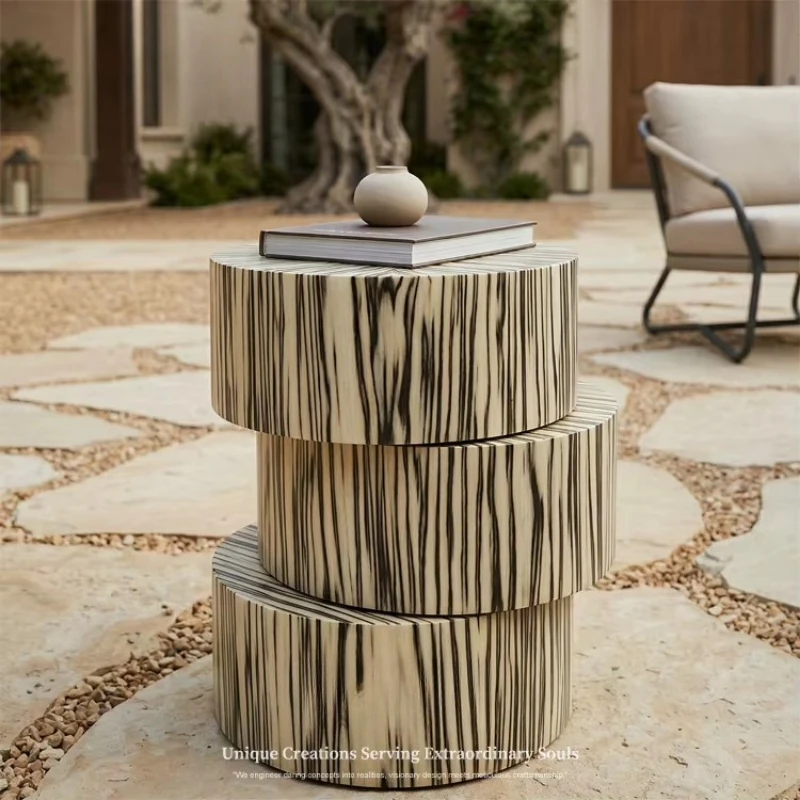 Zebra striped water transfer fiberglass triangle round side table