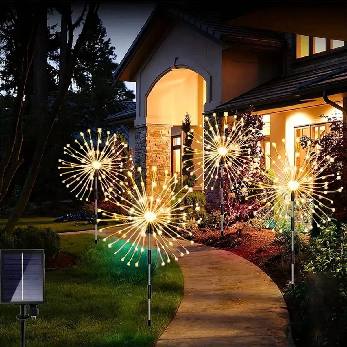 Carregamento automático Outdoor Garden Light, Solar Fireworks Light, IP65 Material Impermeável, Adequado para Campo Jardim, Villa, 4 Pcs