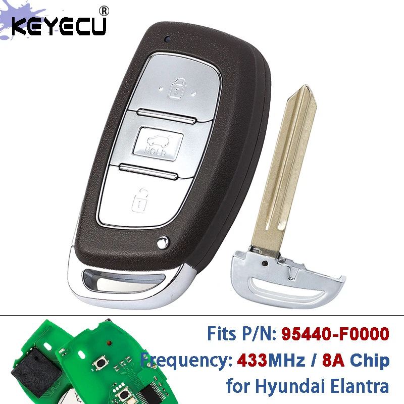

KEYECU P/N: 95440-F0000 433.92 МГц, чип 8A, 3 кнопки, умный ключ-пульт для Hyundai New Elantra